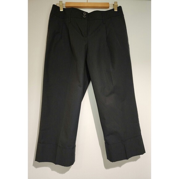 Ann Taylor Pants - Ann Taylor LOFT Womens Marisa Cotton Striped Cropped Pants Black Cuffed Size 8